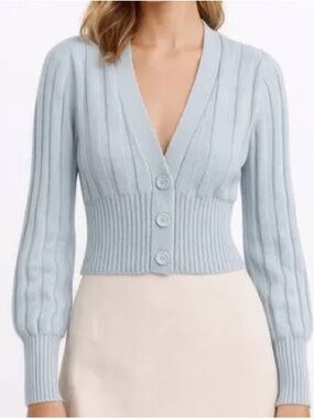 Wilfred Baby Blue Cropped Ribbed V-Neck Cardigan
